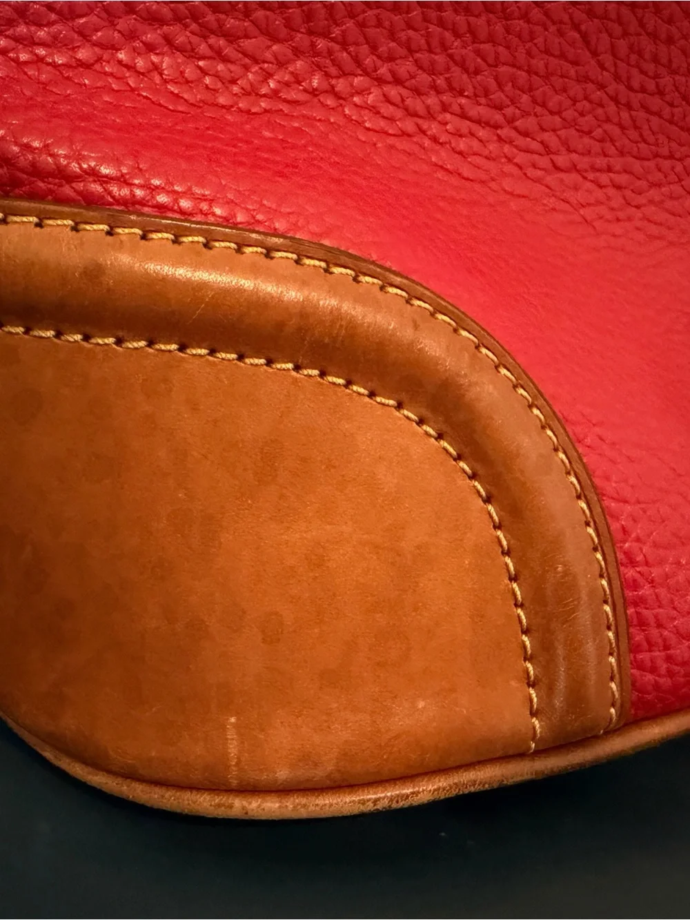 Dooney & Bourke Red Leather Shoulder Bag with Tan Trim